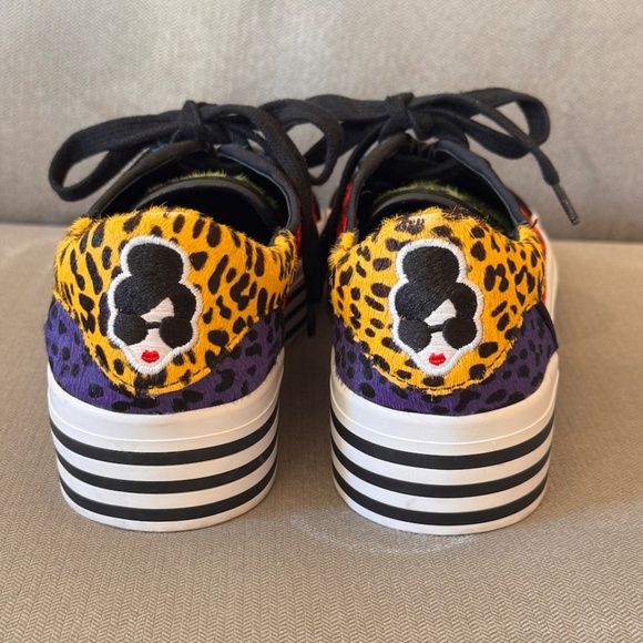 Alice + Olivia Falyn Platform Animal Print Calf Fur Colored Rainbow Sneakers - Picture 8 of 10